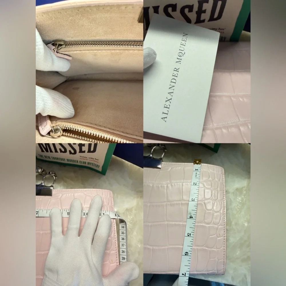 Alexander McQueen Pale Pink Croc-Embossed Knuckle Clutch